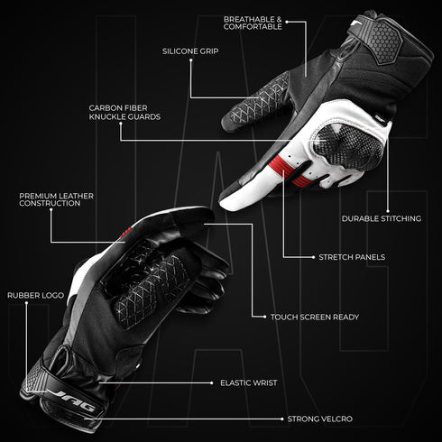 Carbon X Leather Motorcycle Riding Gloves - Knuckle Protection